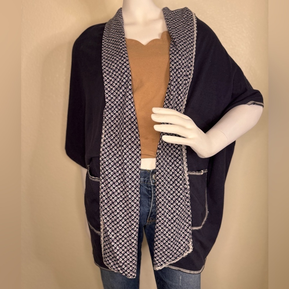 Lucky Brand Women's Kimono Shawl Navy Boho Reversible XL.  H2
